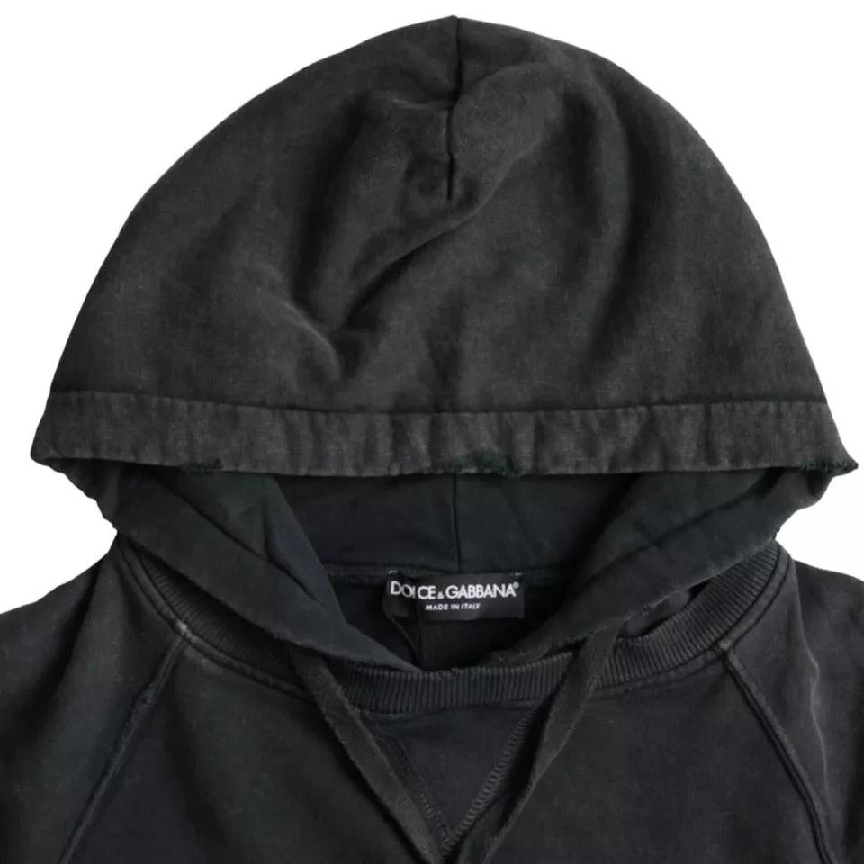 Dolce & Gabbana Black Cotton Hooded Short Sleeves Cropped T-shirt by Dolce & Gabbana