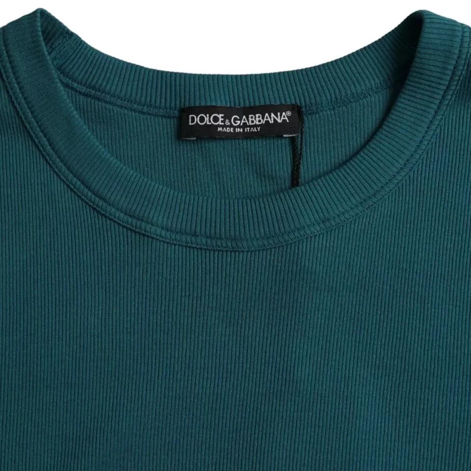 Dolce & Gabbana Blue Green Cotton Round Neck Short Sleeves T-shirt by Dolce & Gabbana