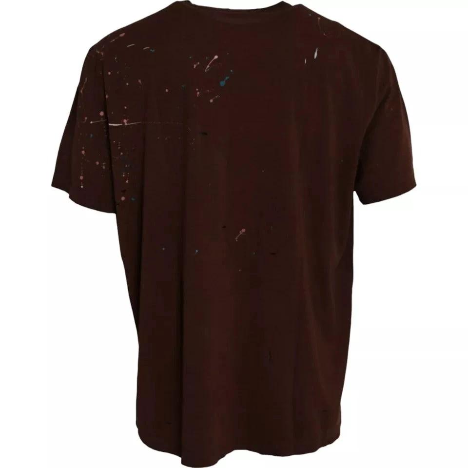 Dolce & Gabbana Brown Color Splash Cotton Crew Neck T-shirt by Dolce & Gabbana