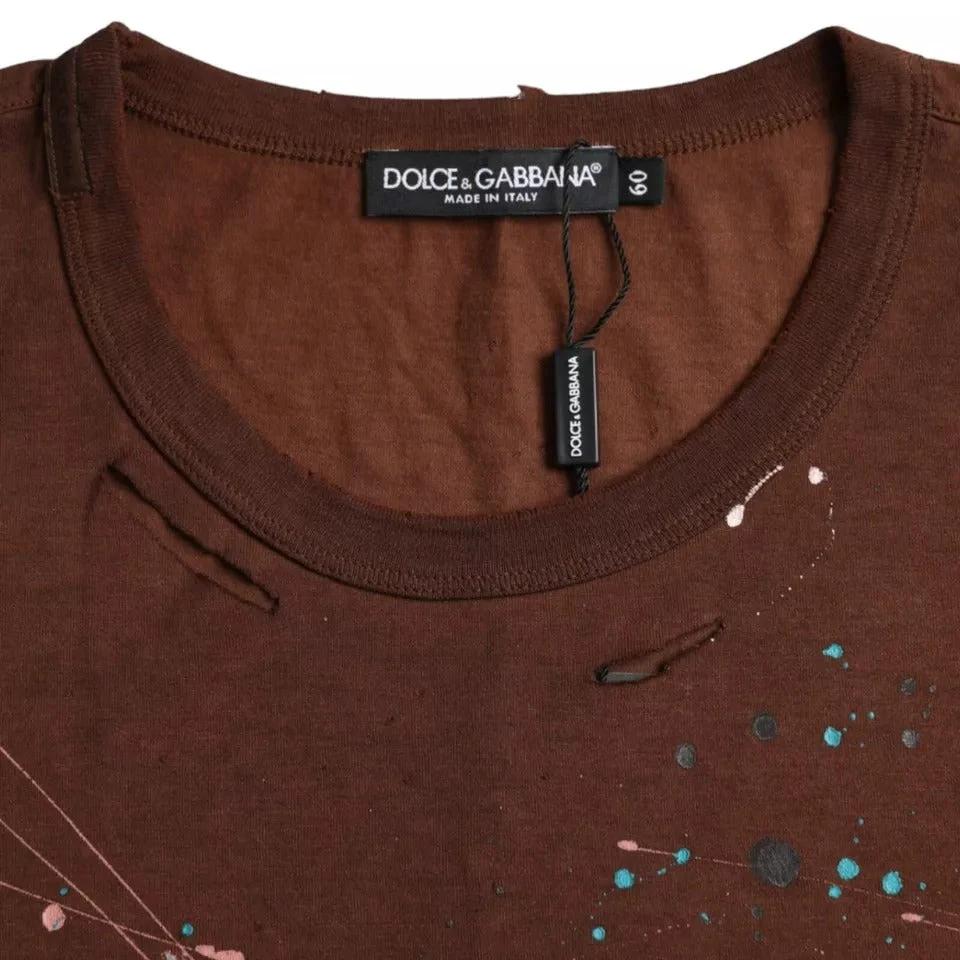 Dolce & Gabbana Brown Color Splash Cotton Crew Neck T-shirt by Dolce & Gabbana
