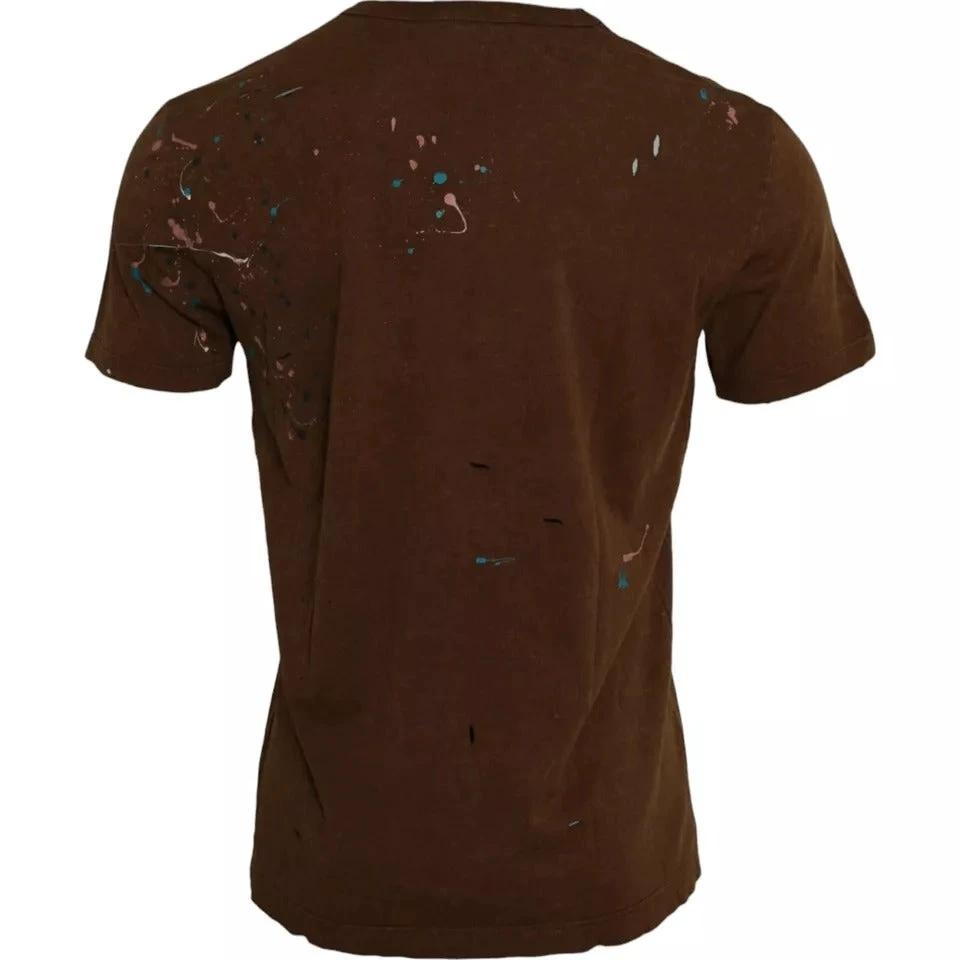 Dolce & Gabbana Brown Color Splash Cotton Crew Neck T-shirt by Dolce & Gabbana