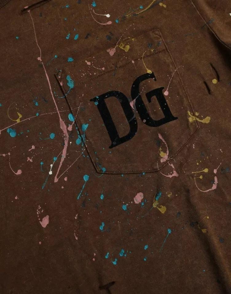 Dolce & Gabbana Brown Color Splash Cotton Crew Neck T-shirt by Dolce & Gabbana