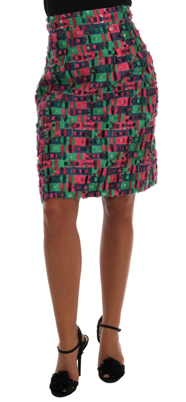 Dolce & Gabbana Pink Green Jacquard Pencil Skirt by Dolce & Gabbana
