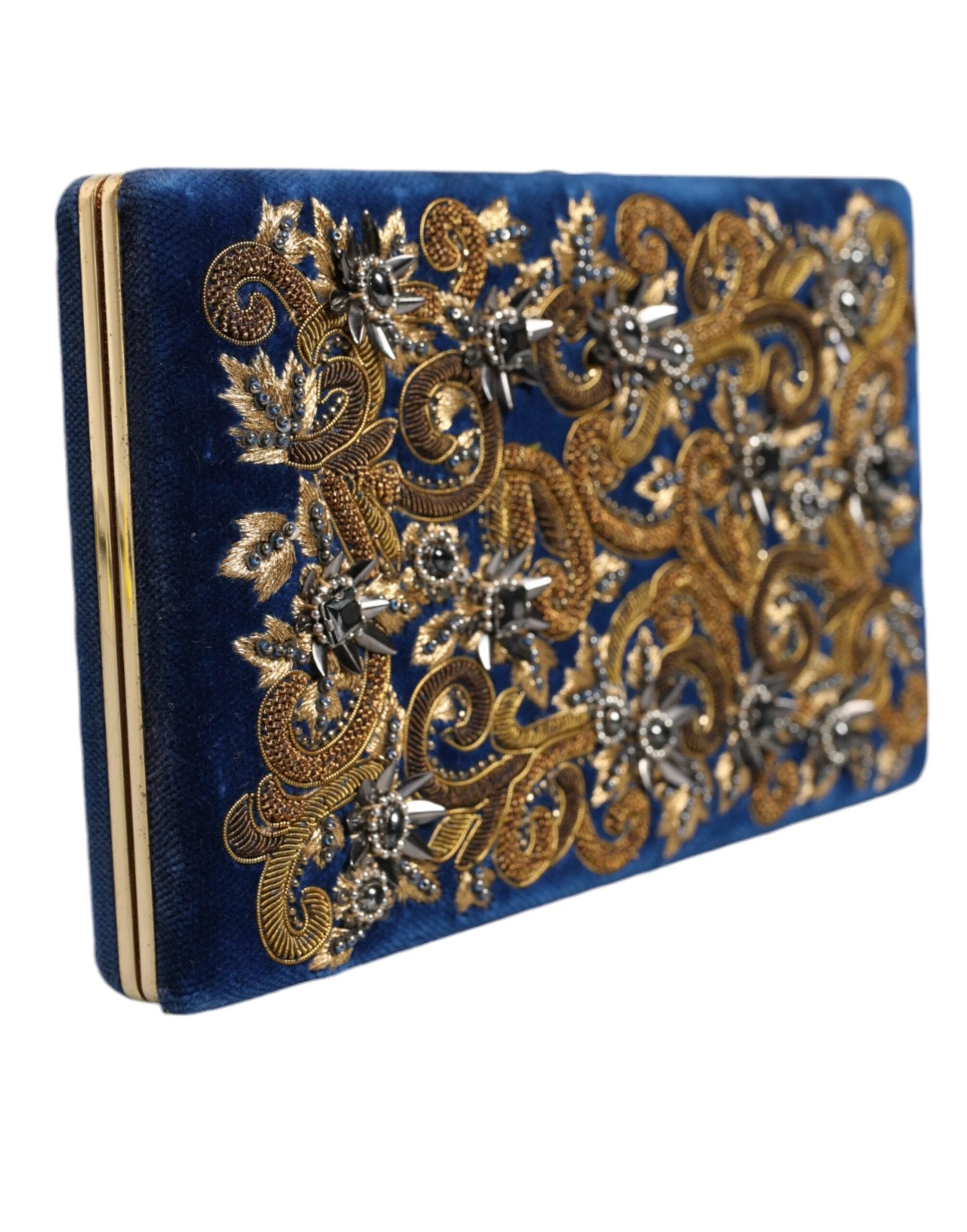 Dolce & Gabbana Blue Velvet Gold Frame Clutch Evening Party Purse Bag by Dolce & Gabbana