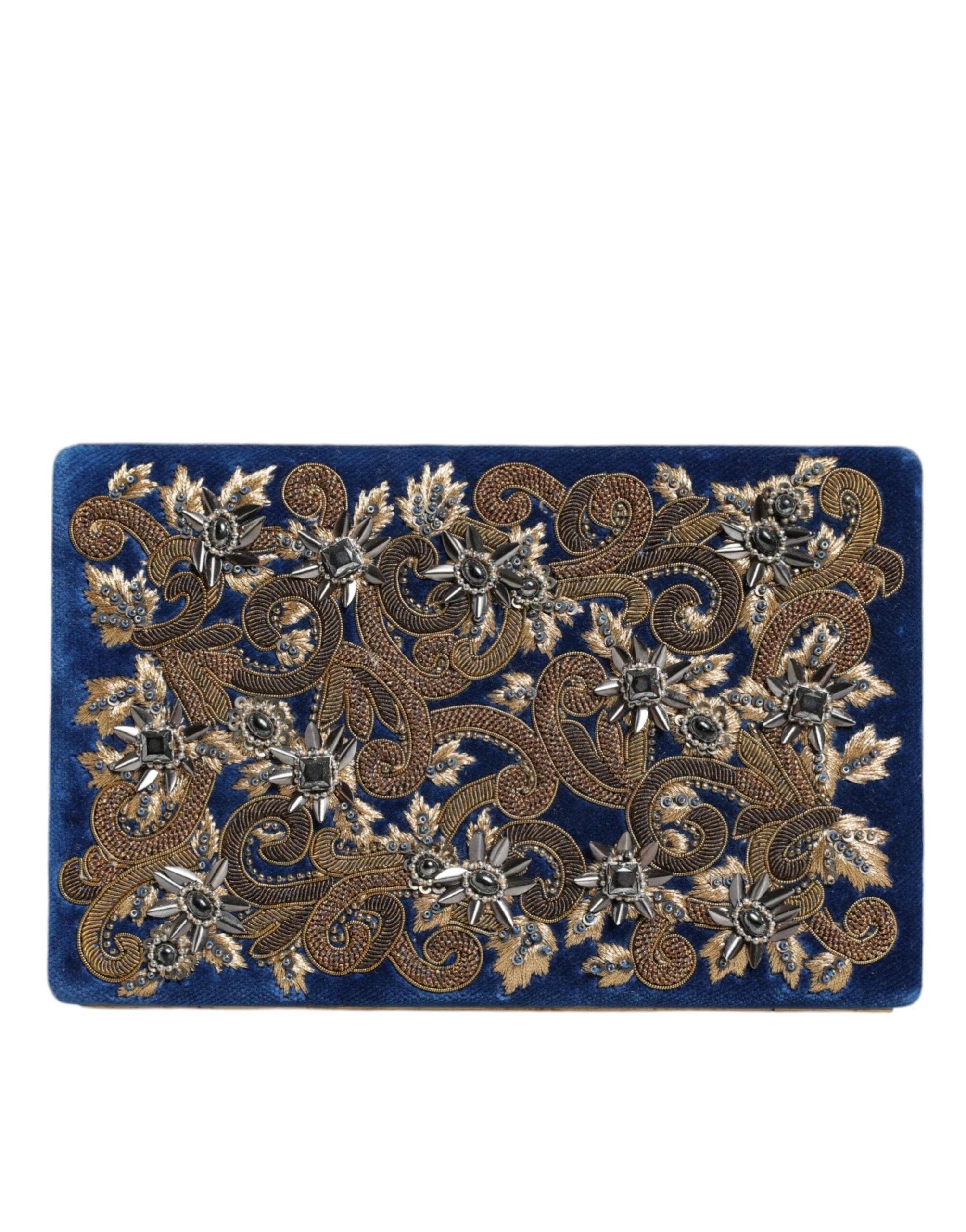 Dolce & Gabbana Blue Velvet Gold Frame Clutch Evening Party Purse Bag by Dolce & Gabbana