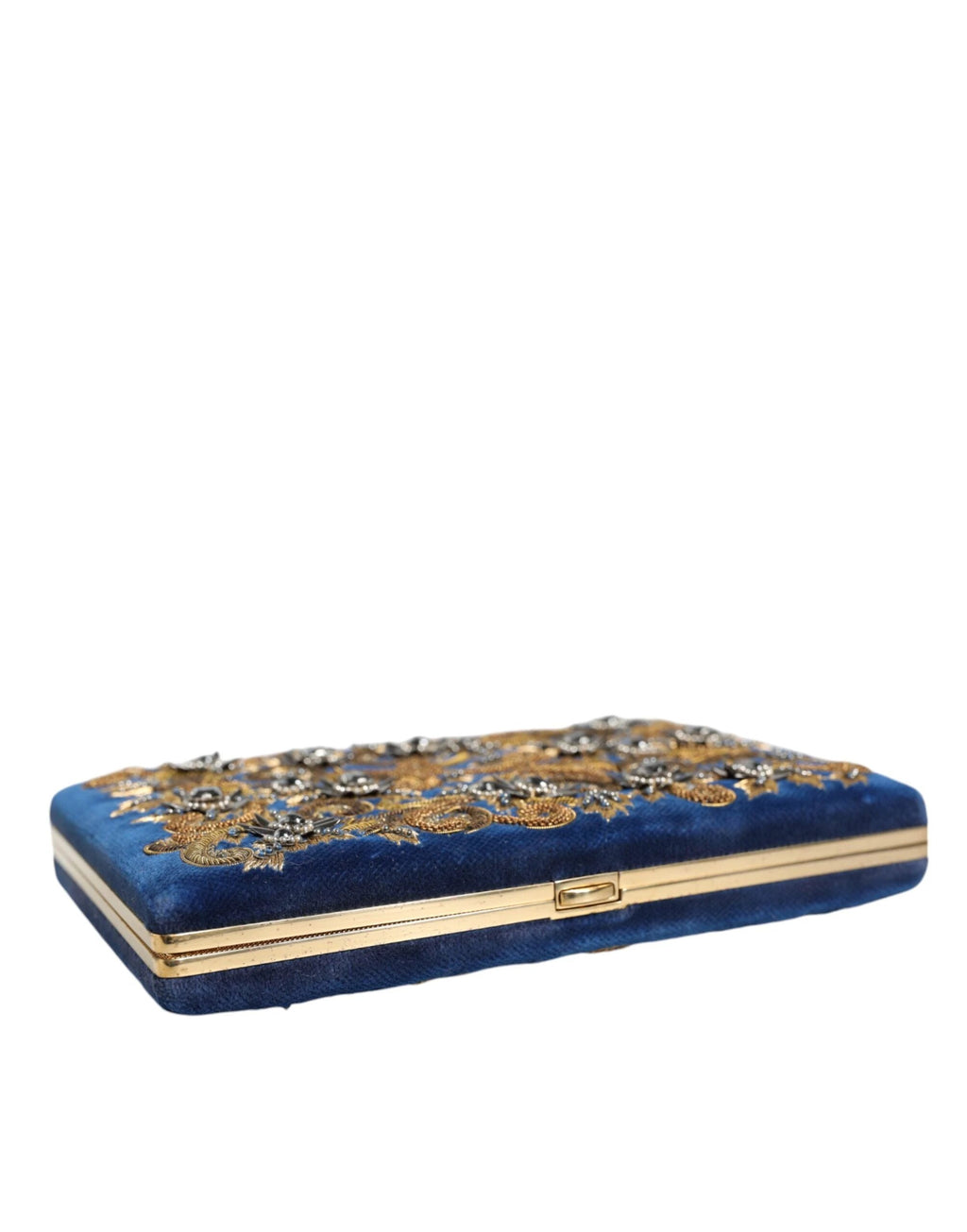 Dolce & Gabbana Blue Velvet Gold Frame Clutch Evening Party Purse Bag by Dolce & Gabbana
