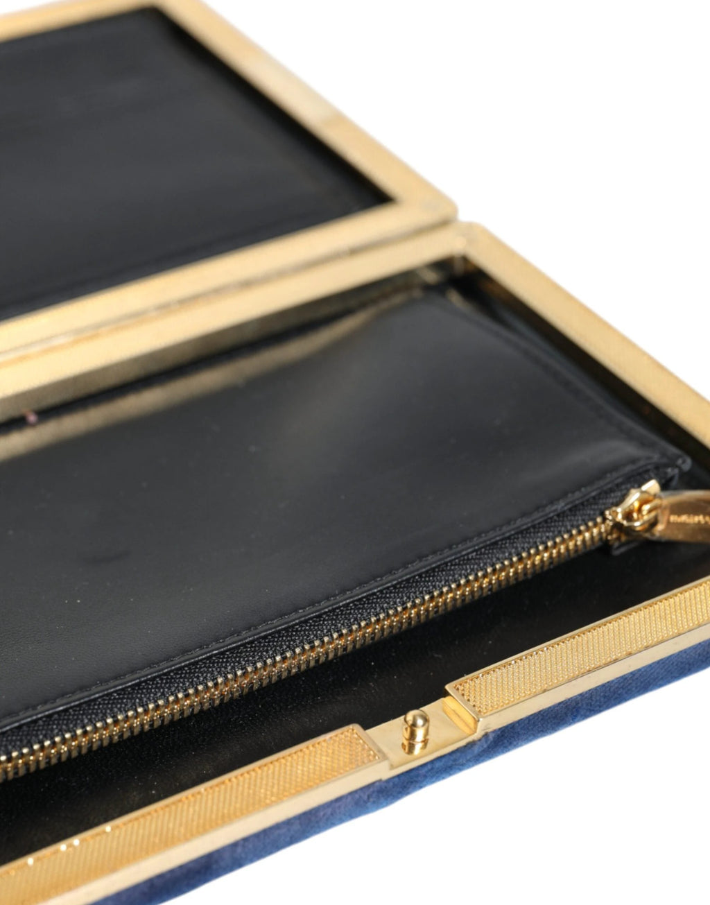 Dolce & Gabbana Blue Velvet Gold Frame Clutch Evening Party Purse Bag by Dolce & Gabbana