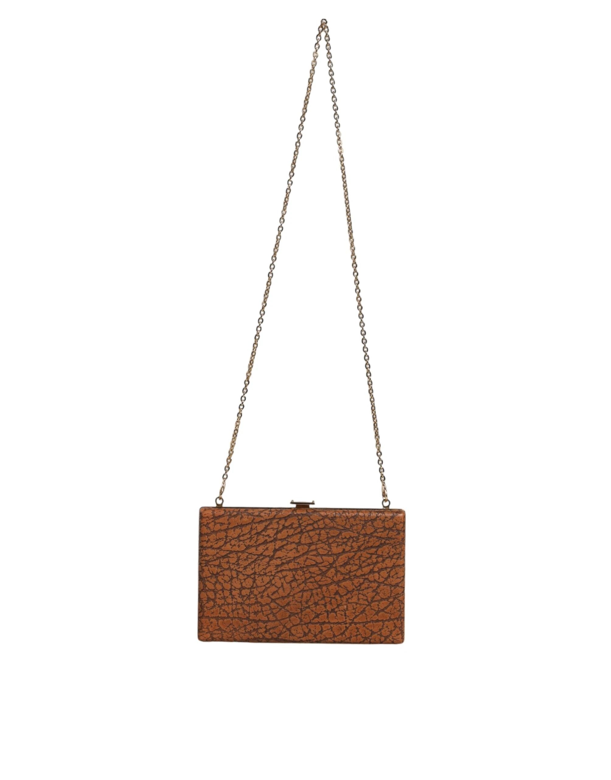 Dolce & Gabbana Brown Leather Gold Frame Clutch Mini Crossbody Bag by Dolce & Gabbana