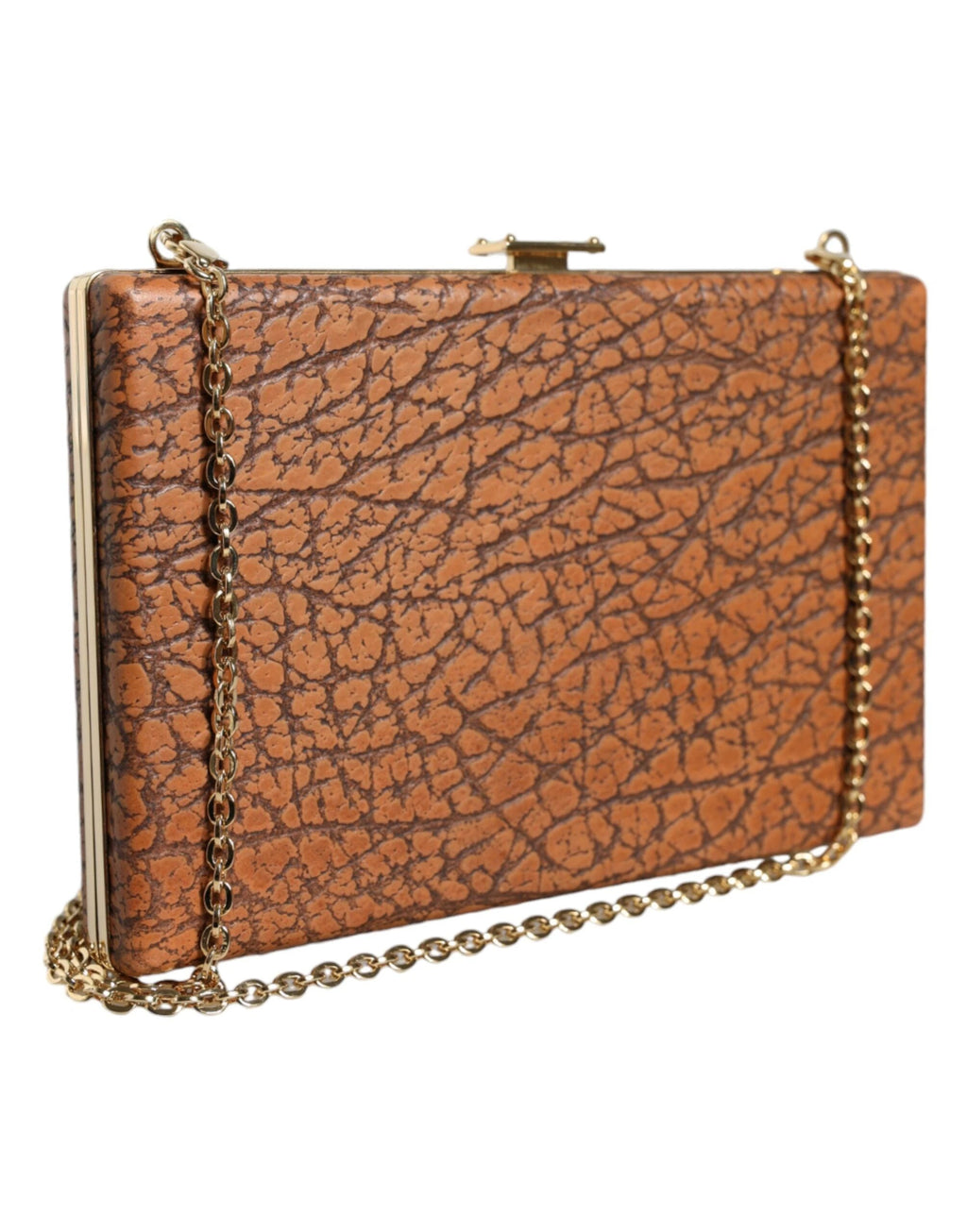 Dolce & Gabbana Brown Leather Gold Frame Clutch Mini Crossbody Bag by Dolce & Gabbana