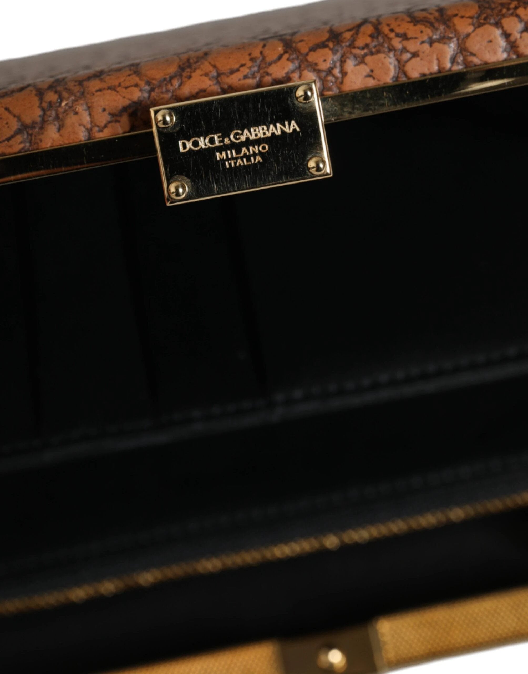 Dolce & Gabbana Brown Leather Gold Frame Clutch Mini Crossbody Bag by Dolce & Gabbana