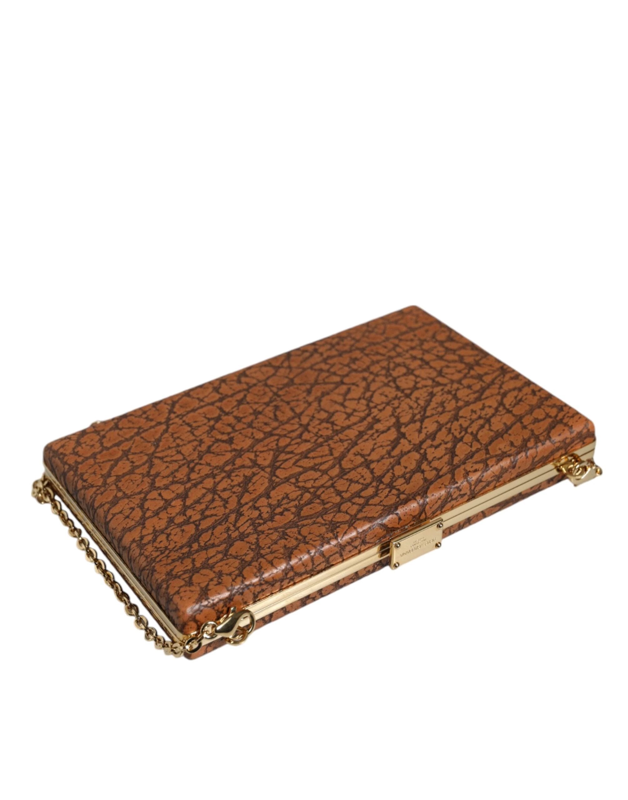 Dolce & Gabbana Brown Leather Gold Frame Clutch Mini Crossbody Bag by Dolce & Gabbana
