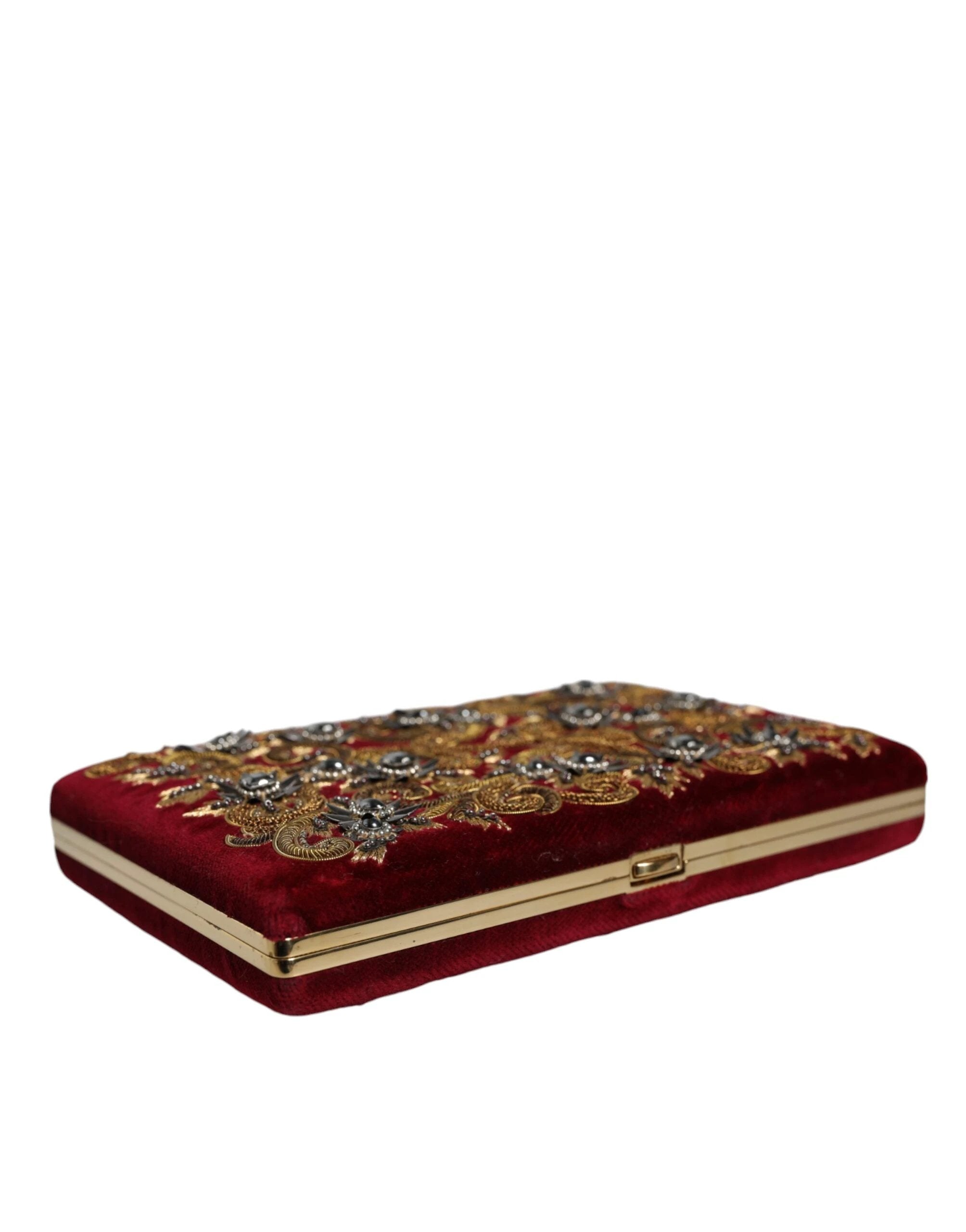 Dolce & Gabbana Red Velvet Gold Frame Clutch Evening Party Purse Bag by Dolce & Gabbana
