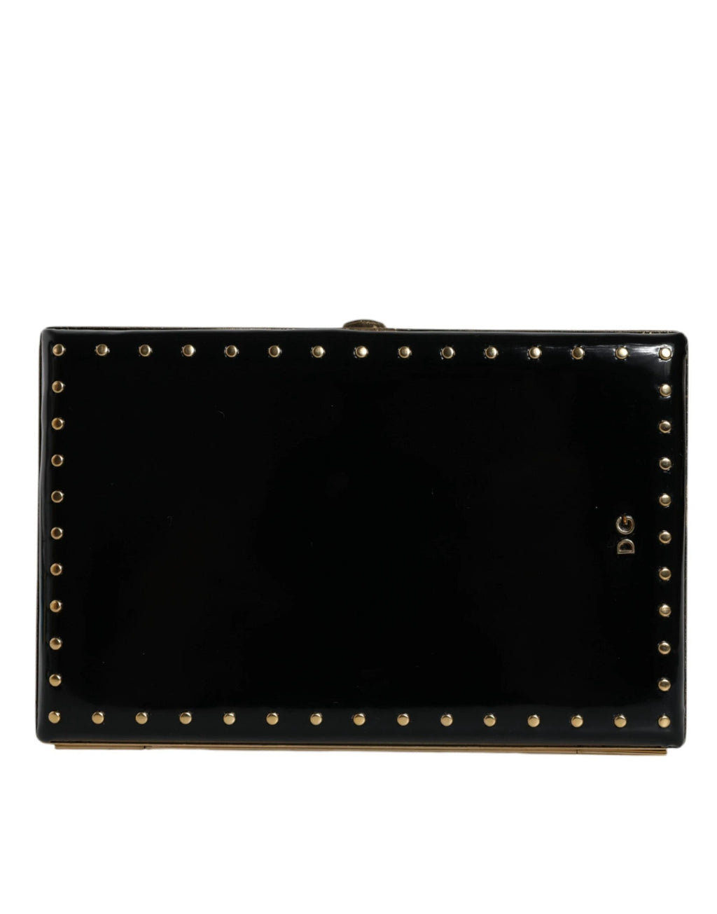 Dolce & Gabbana Black Leather Studs Gold Frame Clutch Evening Purse Bag by Dolce & Gabbana