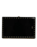 Dolce & Gabbana Black Leather Studs Gold Frame Clutch Evening Purse Bag by Dolce & Gabbana