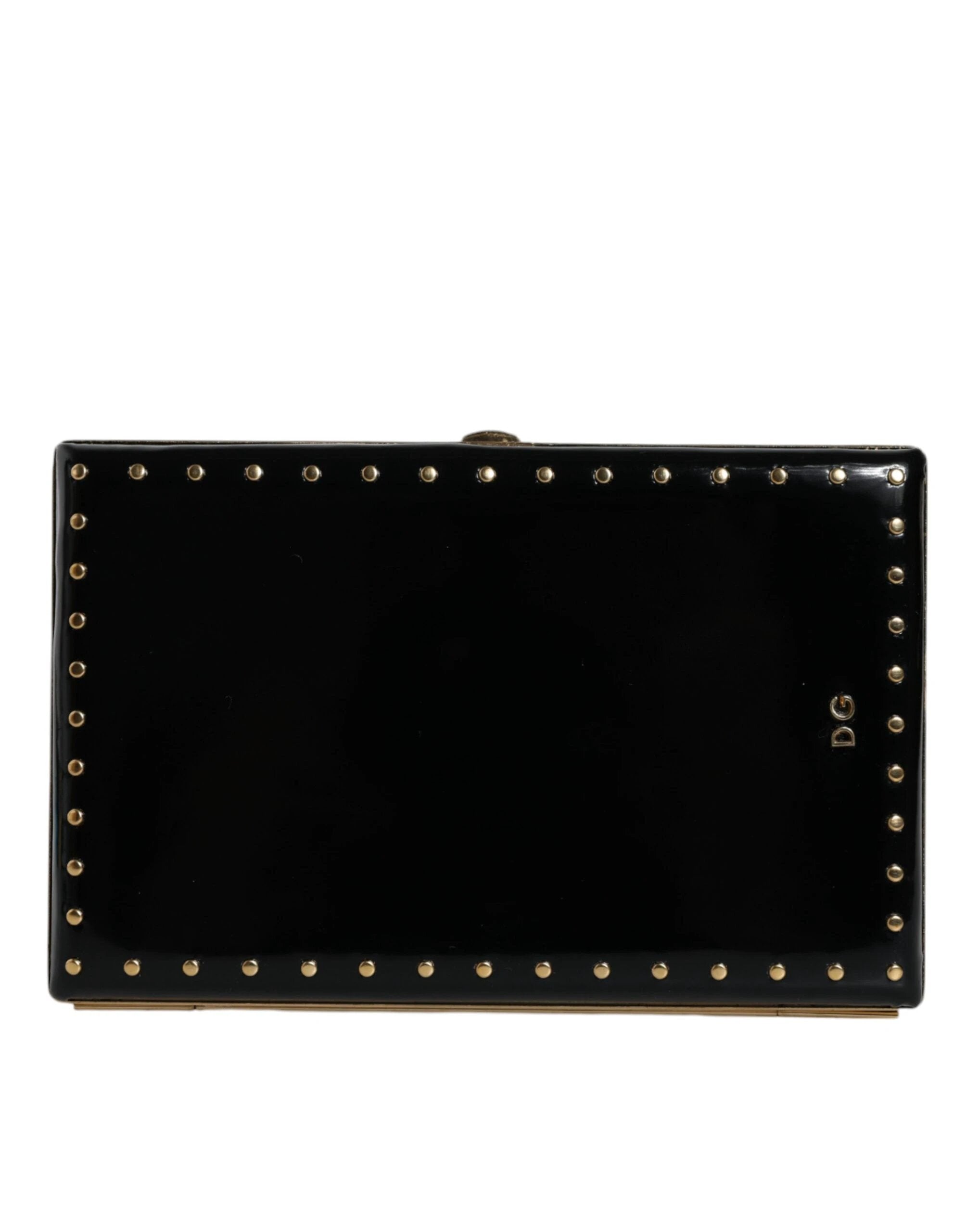 Dolce & Gabbana Black Leather Studs Gold Frame Clutch Evening Purse Bag by Dolce & Gabbana