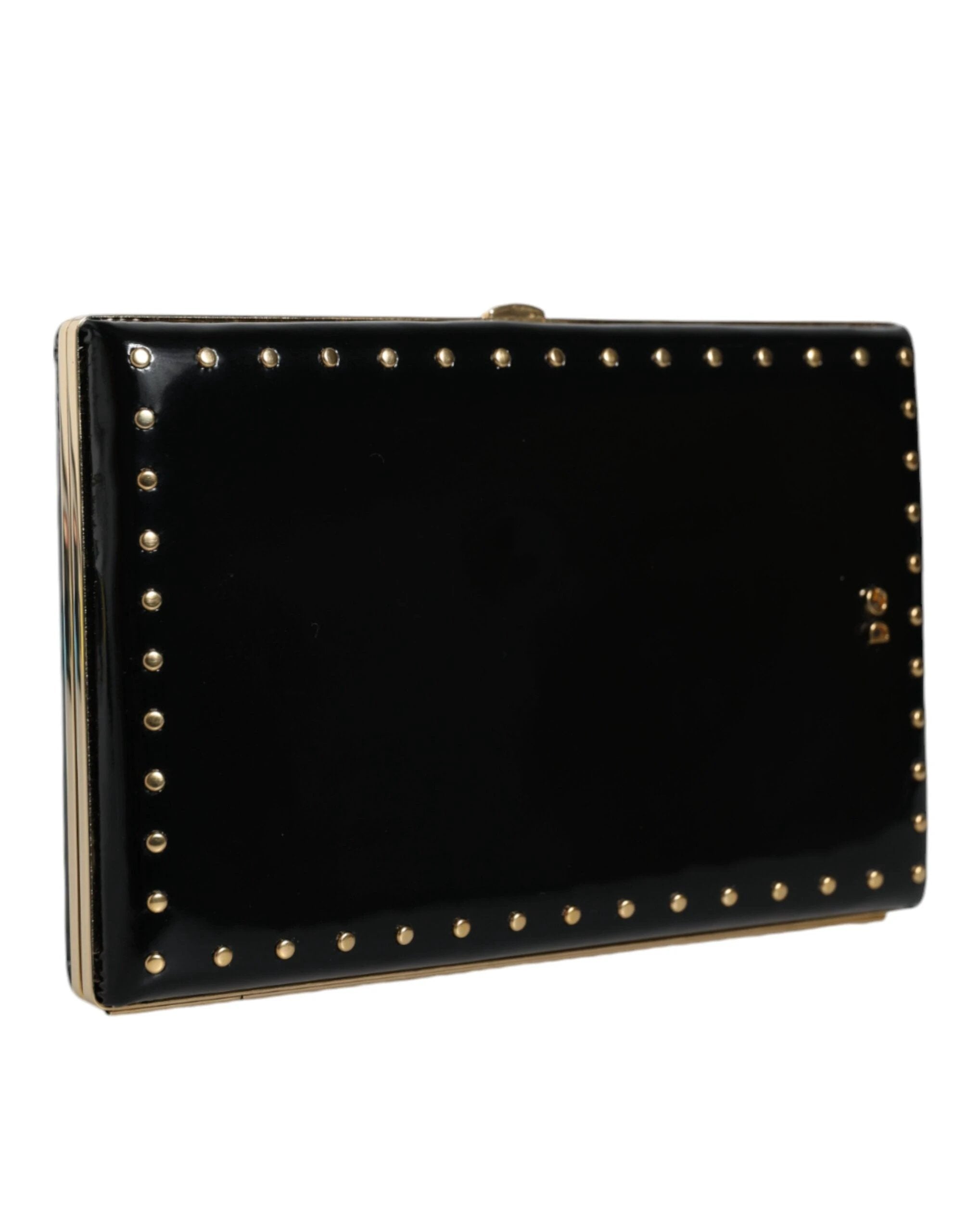 Dolce & Gabbana Black Leather Studs Gold Frame Clutch Evening Purse Bag by Dolce & Gabbana