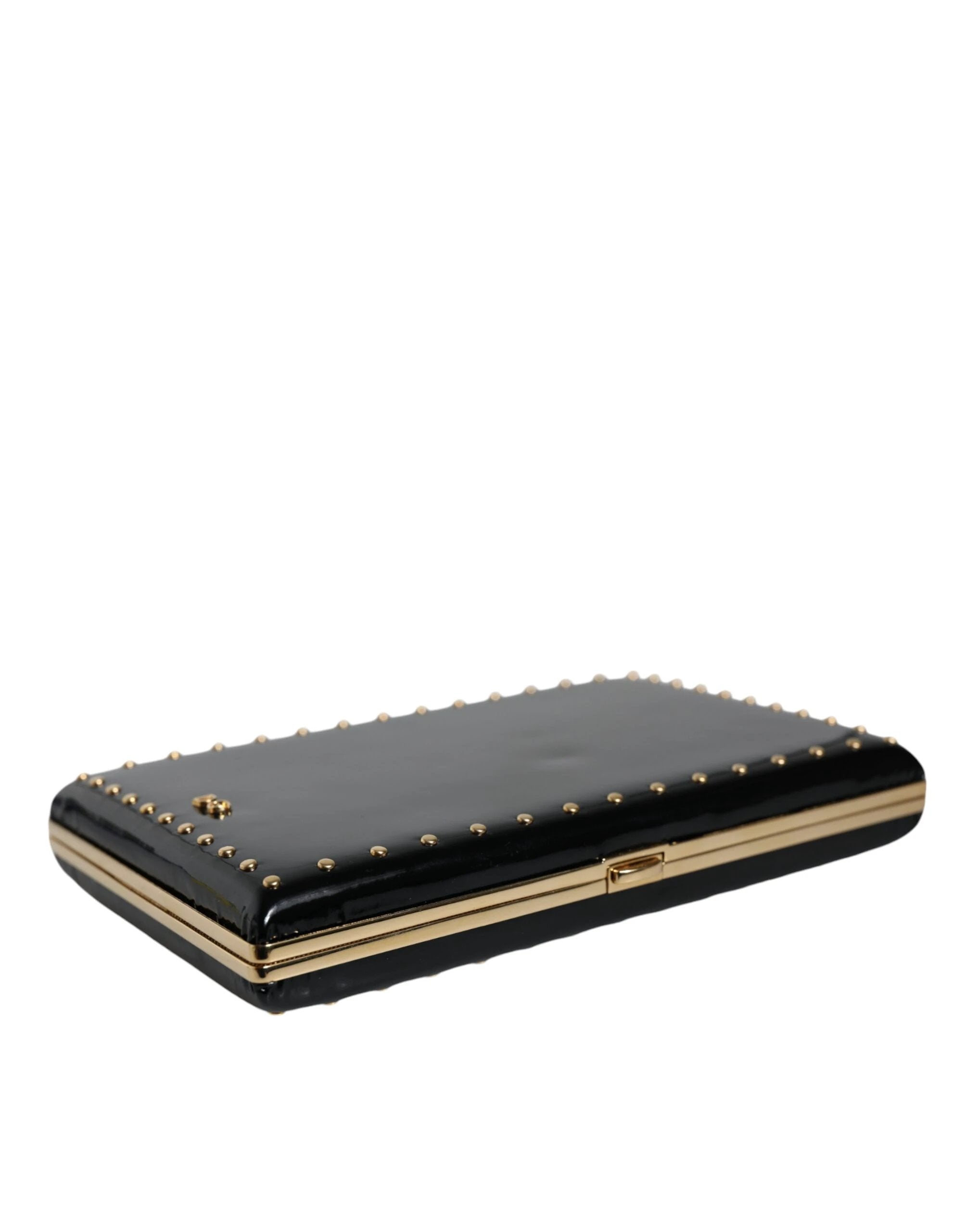 Dolce & Gabbana Black Leather Studs Gold Frame Clutch Evening Purse Bag by Dolce & Gabbana