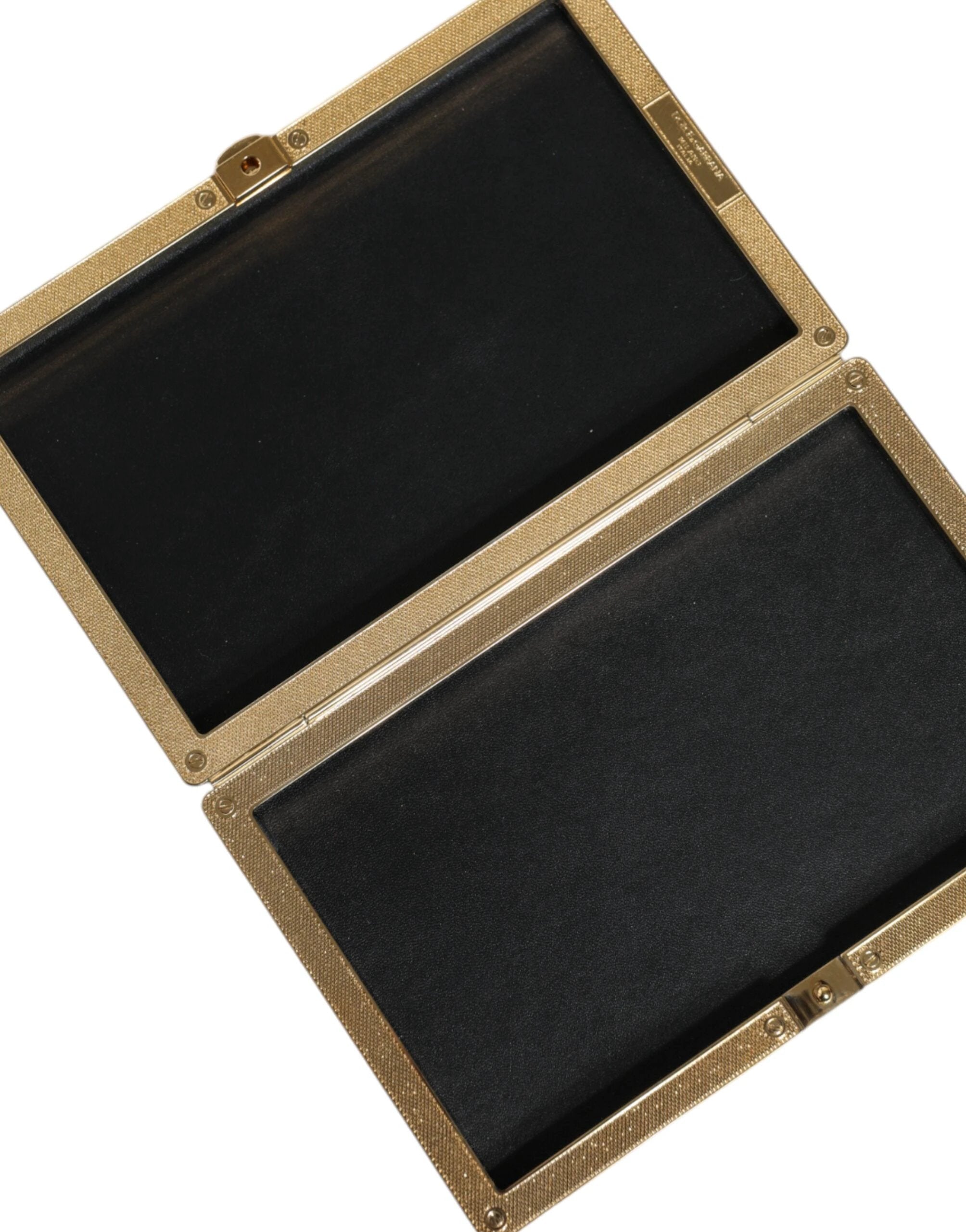 Dolce & Gabbana Black Leather Studs Gold Frame Clutch Evening Purse Bag by Dolce & Gabbana