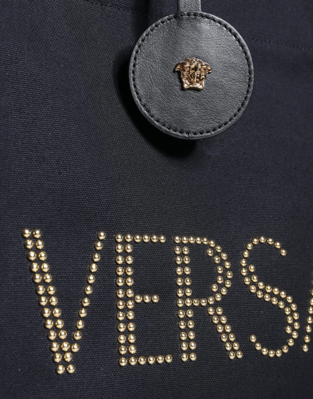 Versace Black Top Handle Canvas Leather Logo Crossbody Tote Bag by Versace