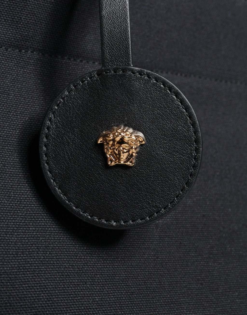 Versace Black Top Handle Canvas Leather Logo Crossbody Tote Bag by Versace