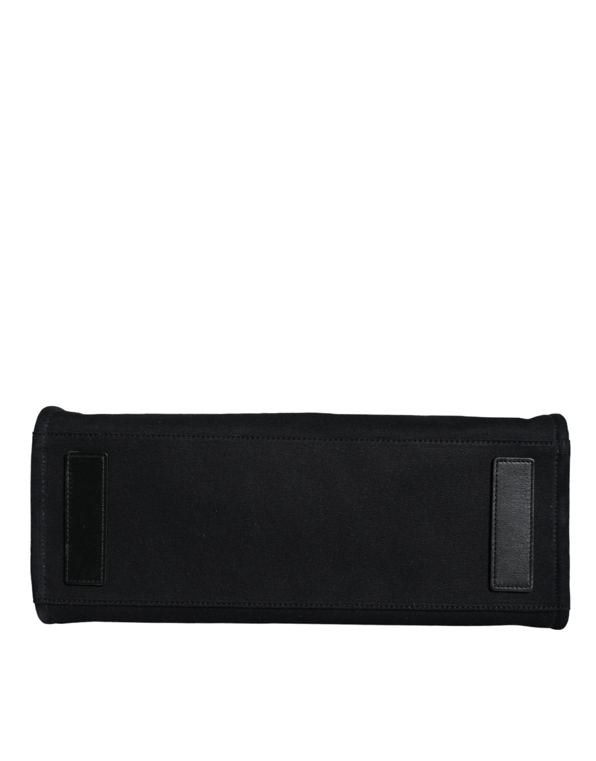 Versace Black Top Handle Canvas Leather Logo Crossbody Tote Bag by Versace