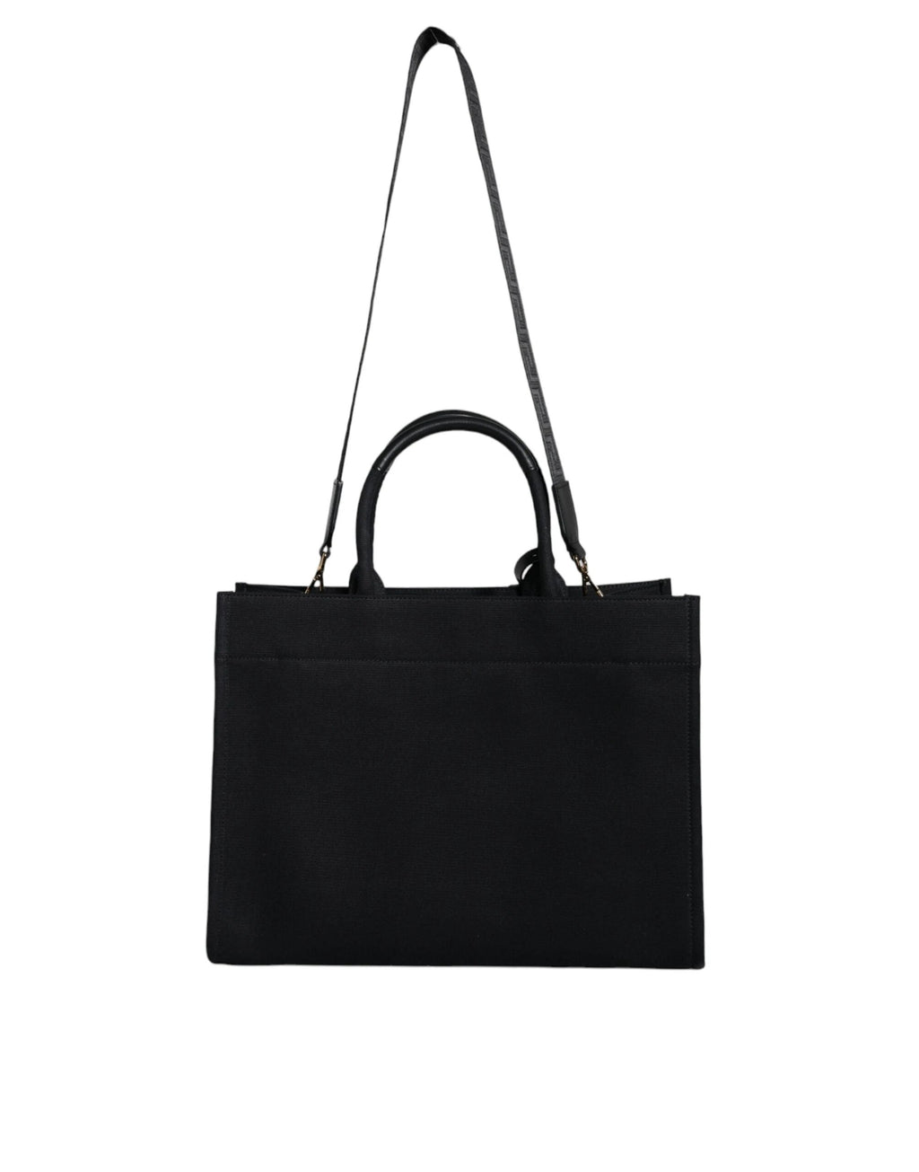 Versace Black Top Handle Canvas Leather Logo Crossbody Tote Bag by Versace