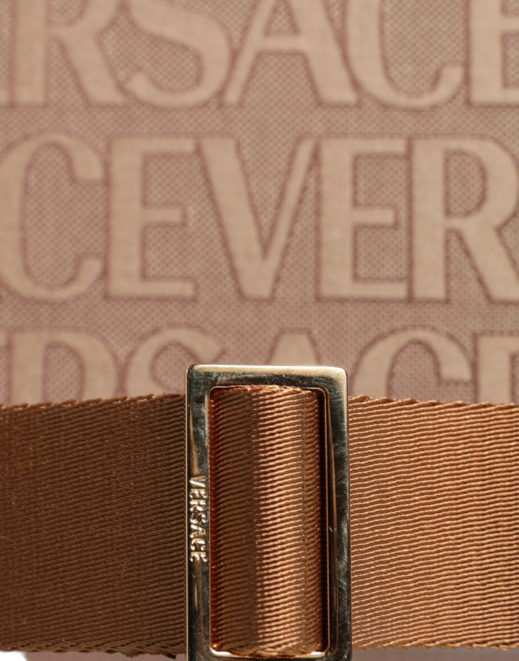 Versace Brown Top Handle Jacquard Leather Logo Crossbody Tote Bag by Versace