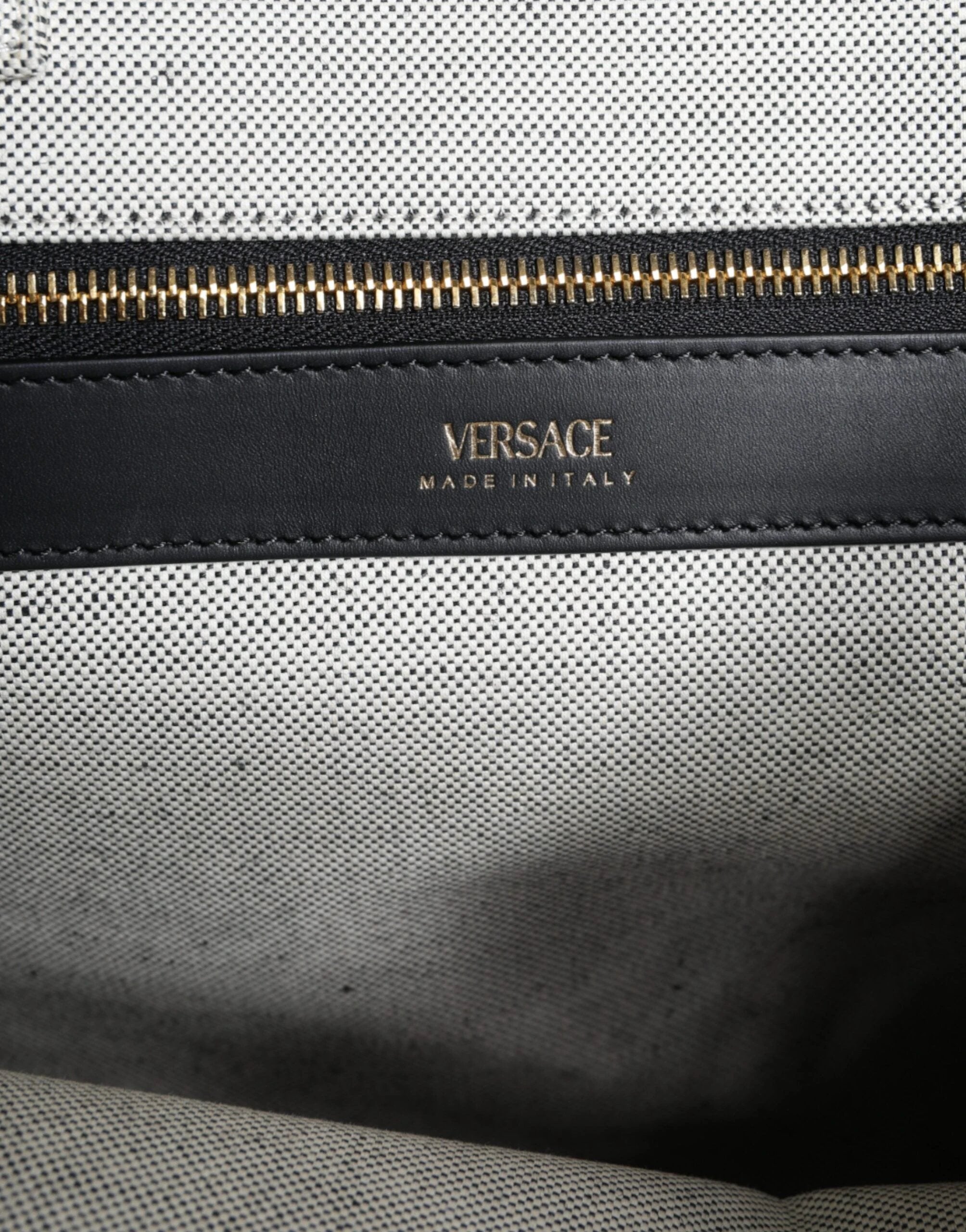 Versace White Top Handle Canvas Leather Logo Crossbody Tote Bag by Versace