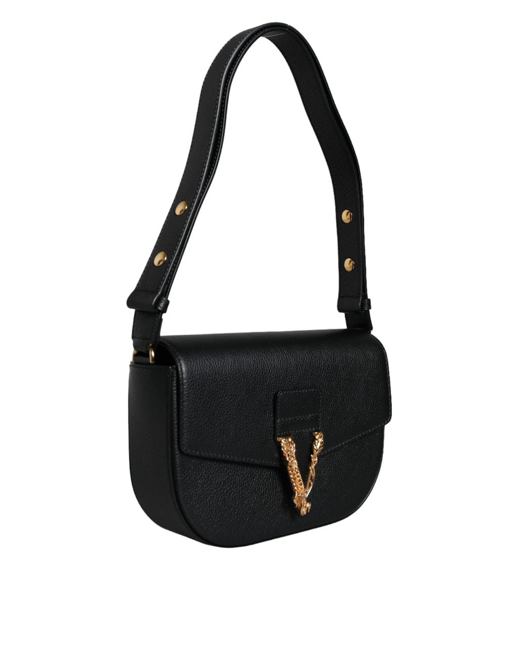 Versace Black Grainy Calf Leather Logo Crossbody Shoulder Bag by Versace