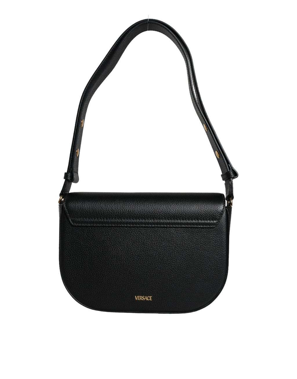 Versace Black Grainy Calf Leather Logo Crossbody Shoulder Bag by Versace