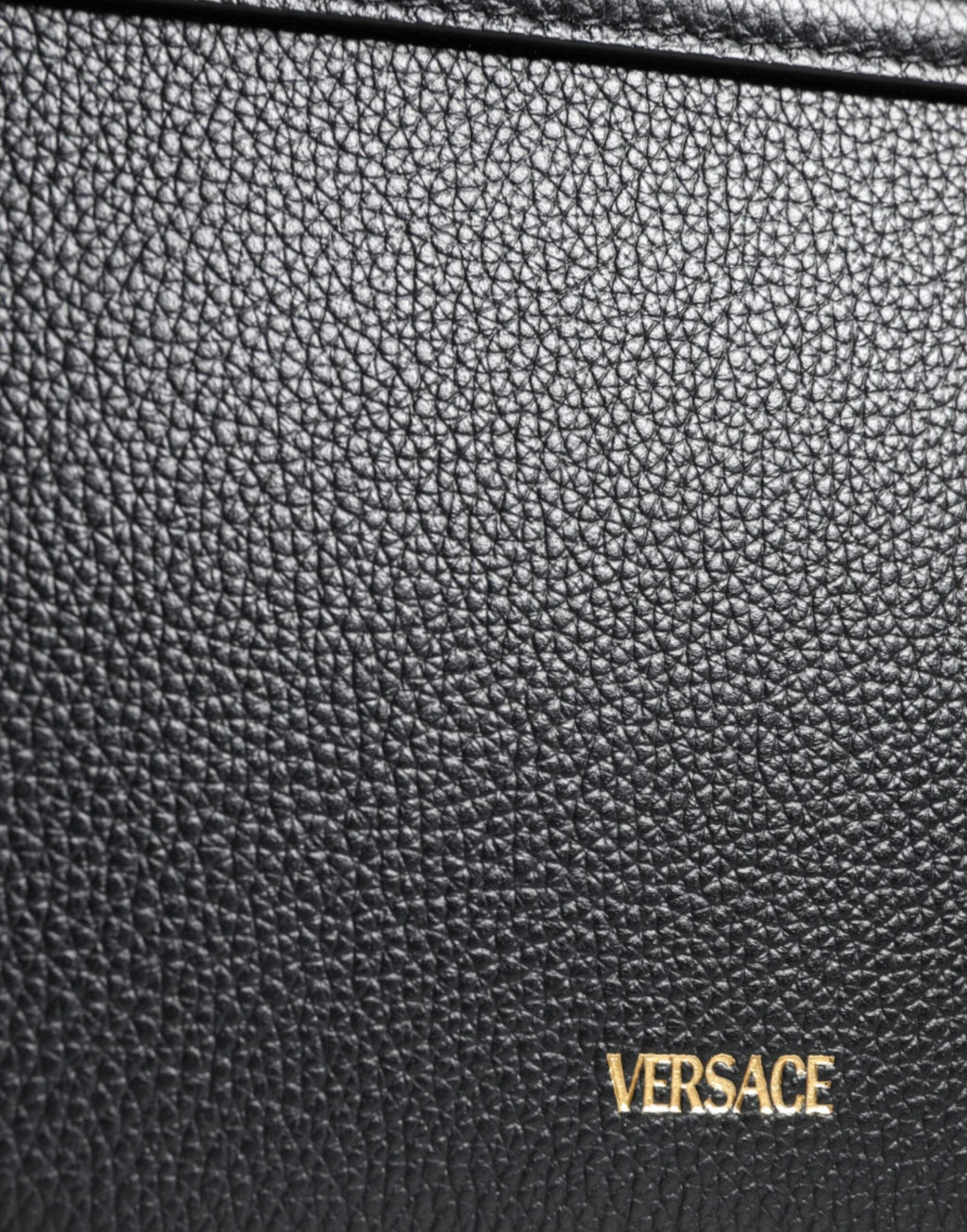 Versace Black Grainy Calf Leather Logo Crossbody Shoulder Bag by Versace