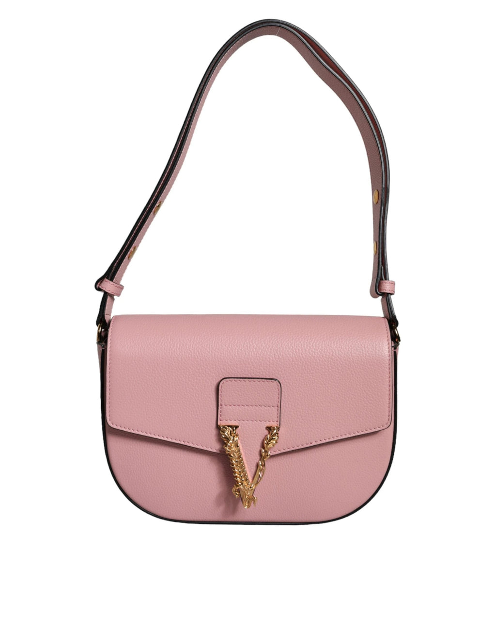 Versace Pink Grainy Calf Leather Logo Crossbody Shoulder Bag by Versace