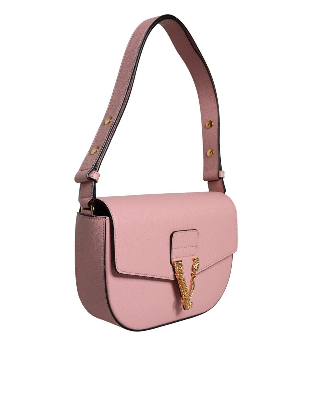 Versace Pink Grainy Calf Leather Logo Crossbody Shoulder Bag by Versace