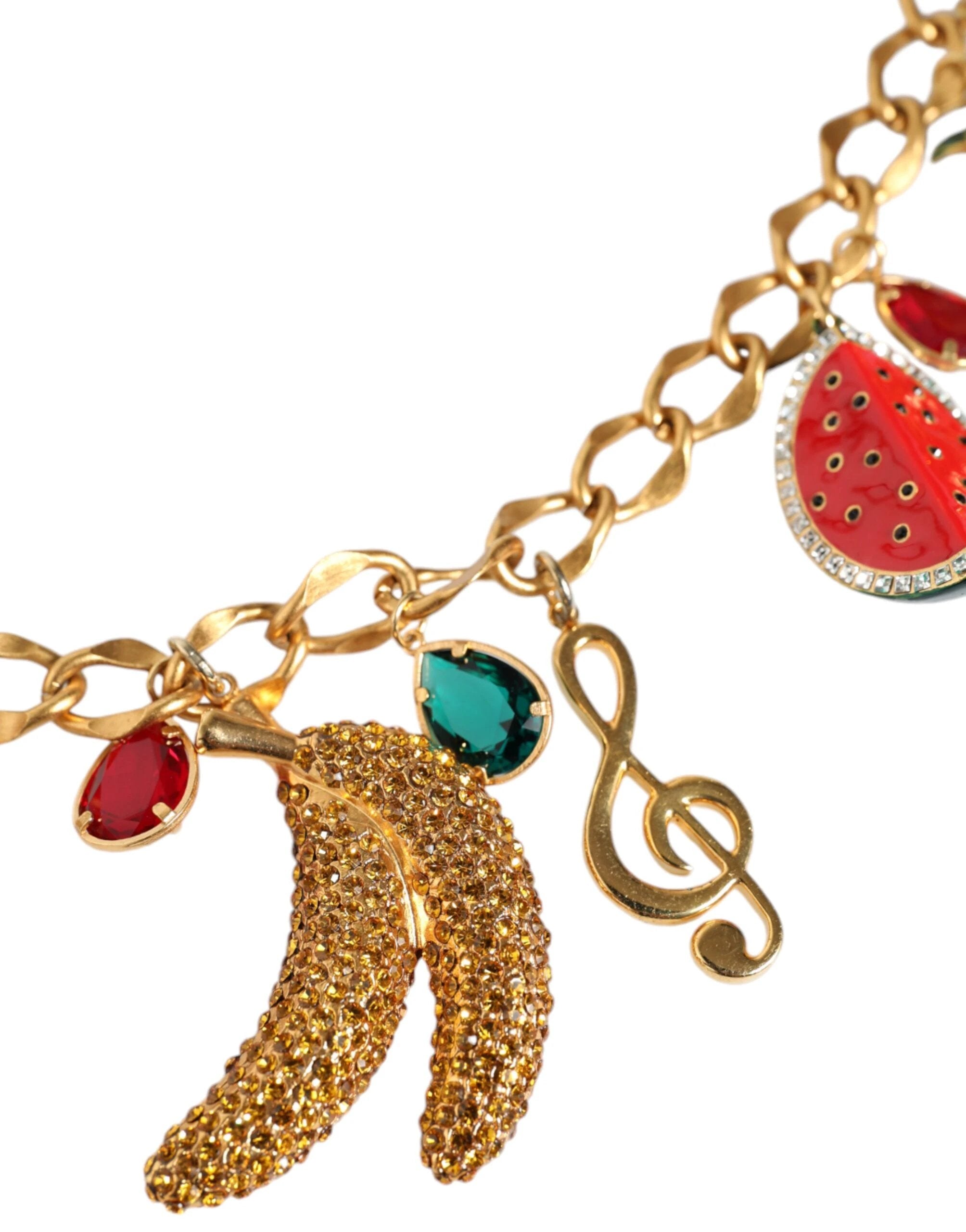 Dolce & Gabbana Gold Tone Brass Fruity Crystal Embellished Waist Chain Belt by Dolce & Gabbana