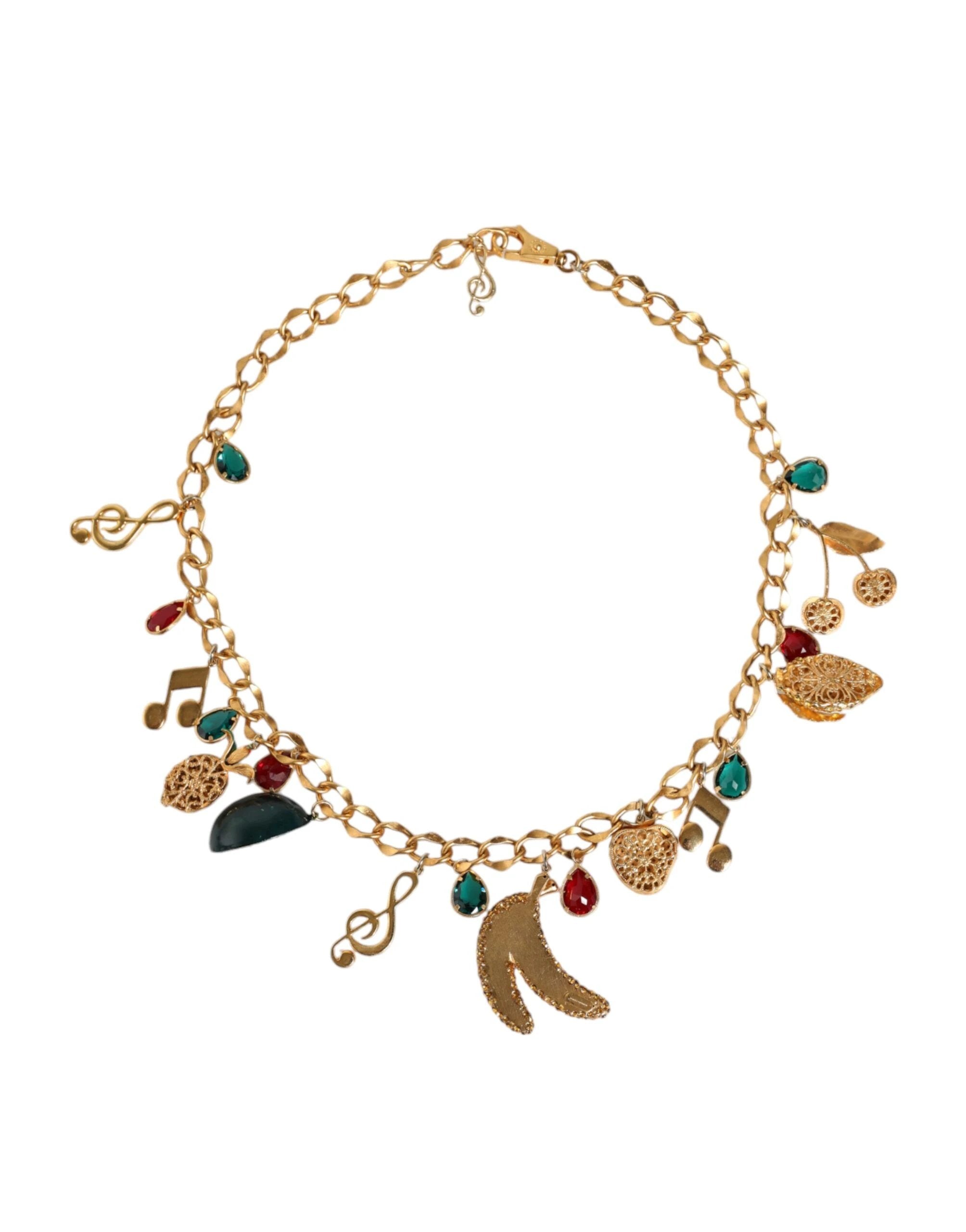 Dolce & Gabbana Gold Tone Brass Fruity Crystal Embellished Waist Chain Belt by Dolce & Gabbana