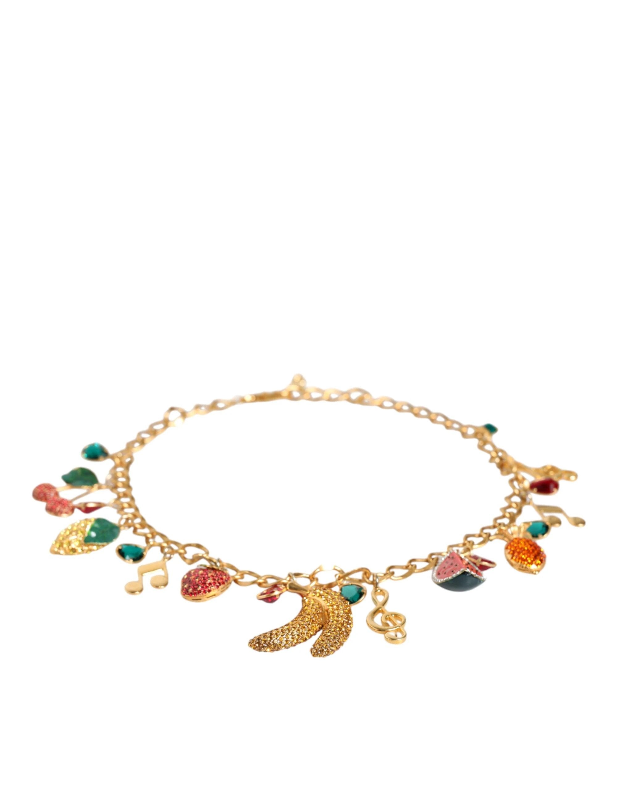 Dolce & Gabbana Gold Tone Brass Fruity Crystal Embellished Waist Chain Belt by Dolce & Gabbana