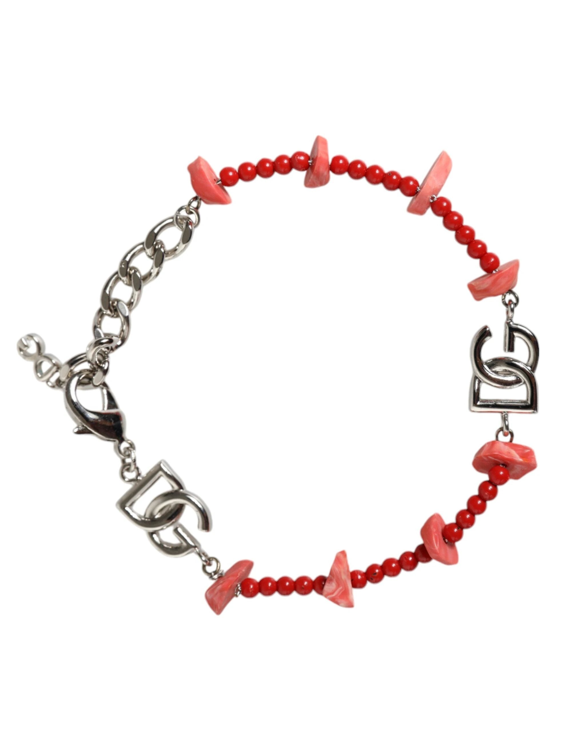 Dolce & Gabbana Silver Tone Brass Beaded Resin DG Logo Chain Bracelet by Dolce & Gabbana