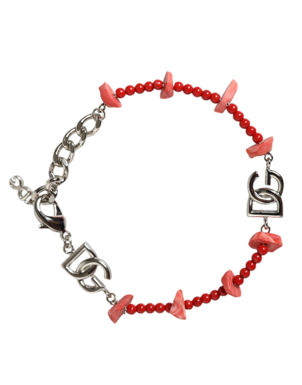 Dolce & Gabbana Silver Tone Brass Beaded Resin DG Logo Chain Bracelet by Dolce & Gabbana