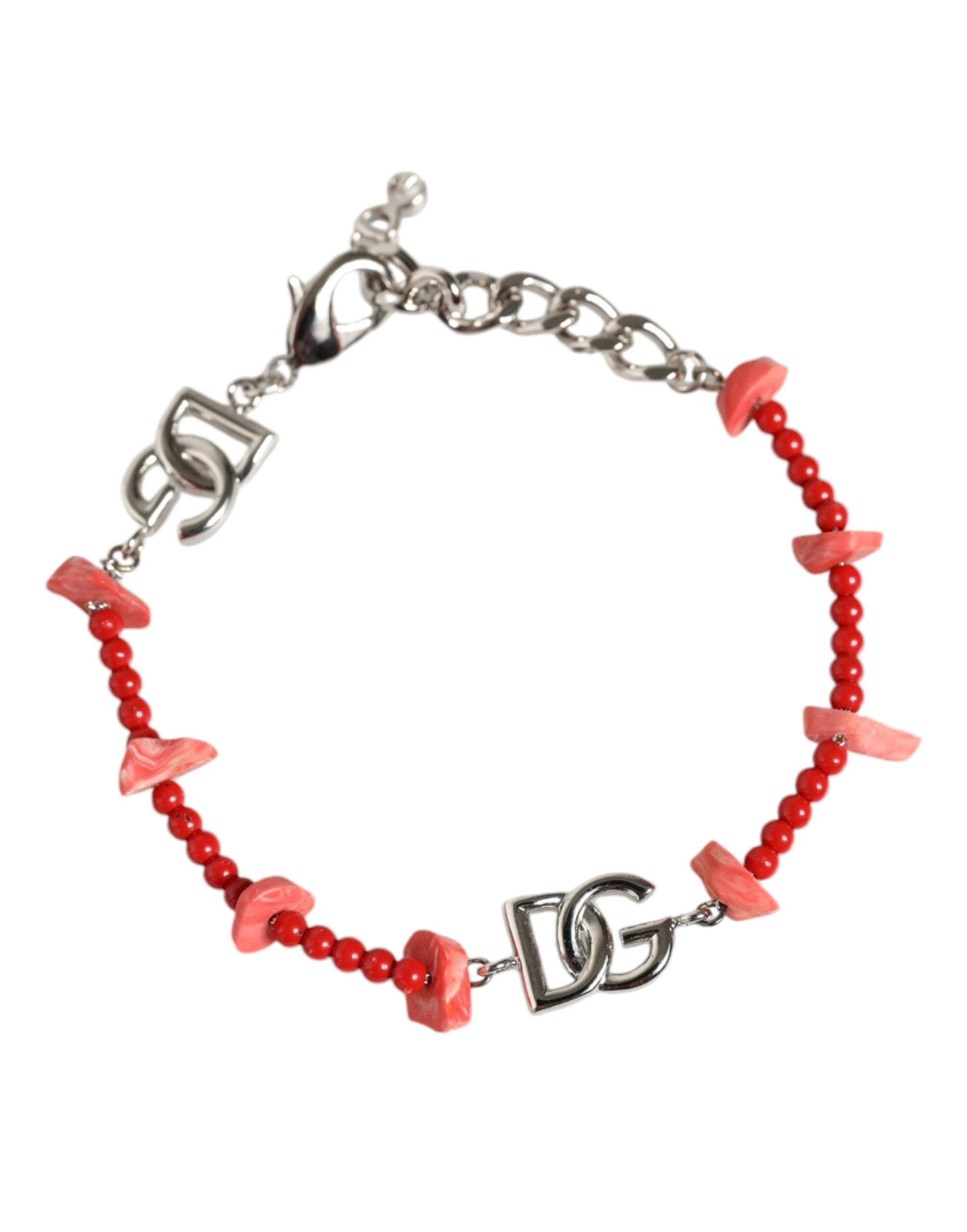 Dolce & Gabbana Silver Tone Brass Beaded Resin DG Logo Chain Bracelet by Dolce & Gabbana