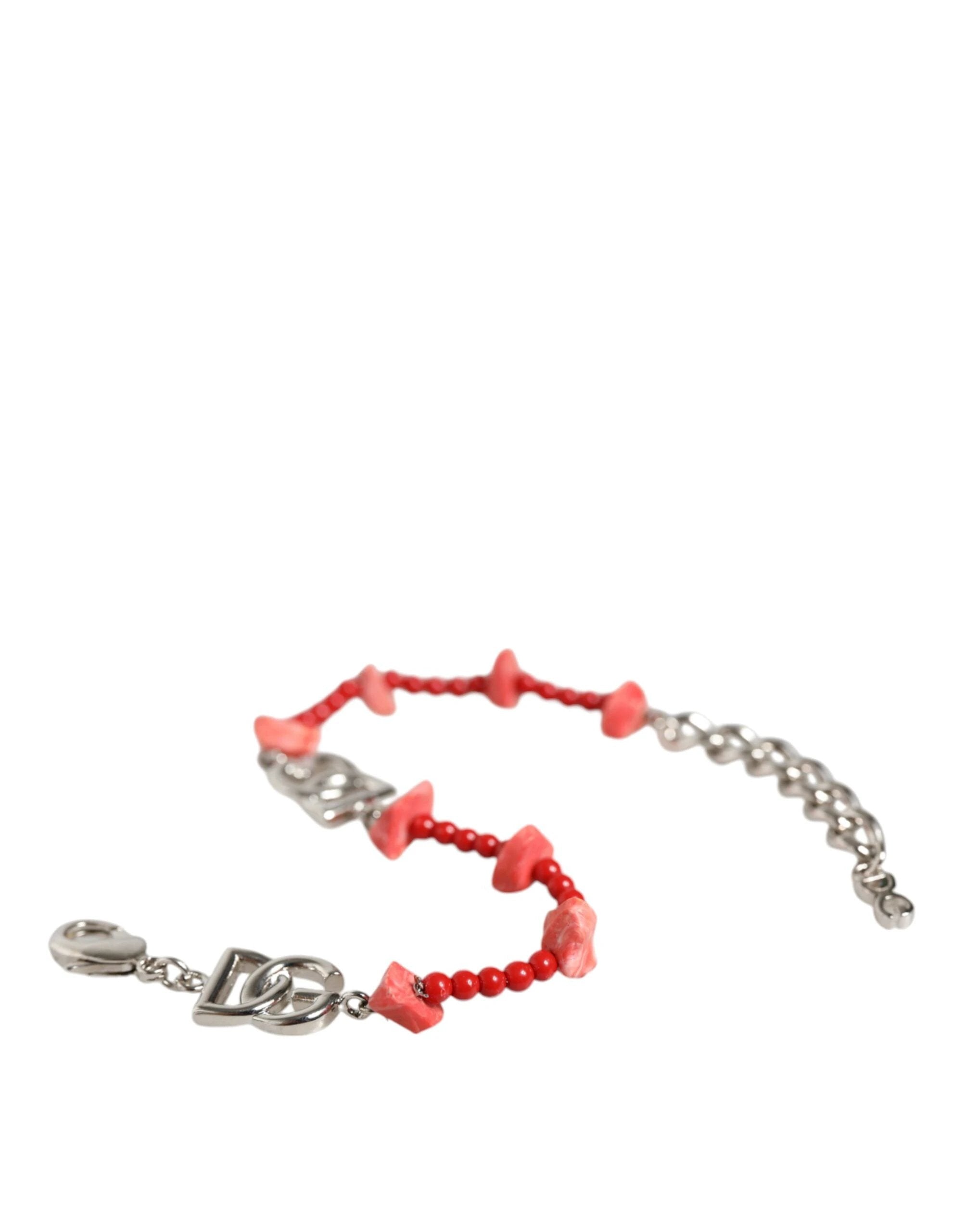 Dolce & Gabbana Silver Tone Brass Beaded Resin DG Logo Chain Bracelet by Dolce & Gabbana