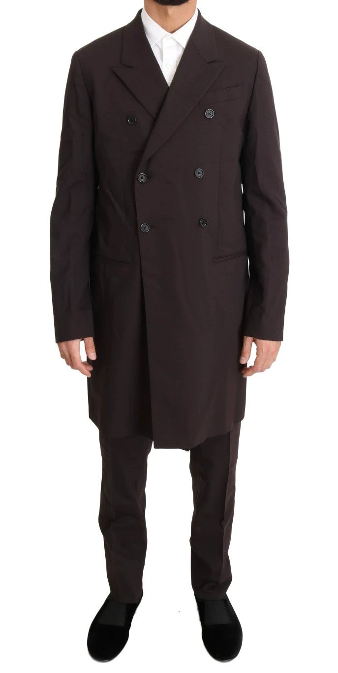 Dolce & Gabbana Bordeaux Wool Stretch Long 3 Piece Suit by Dolce & Gabbana