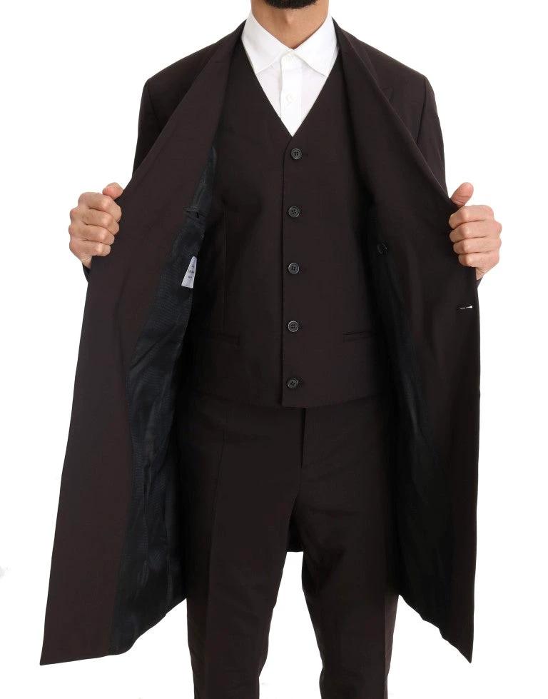 Dolce & Gabbana Bordeaux Wool Stretch Long 3 Piece Suit by Dolce & Gabbana