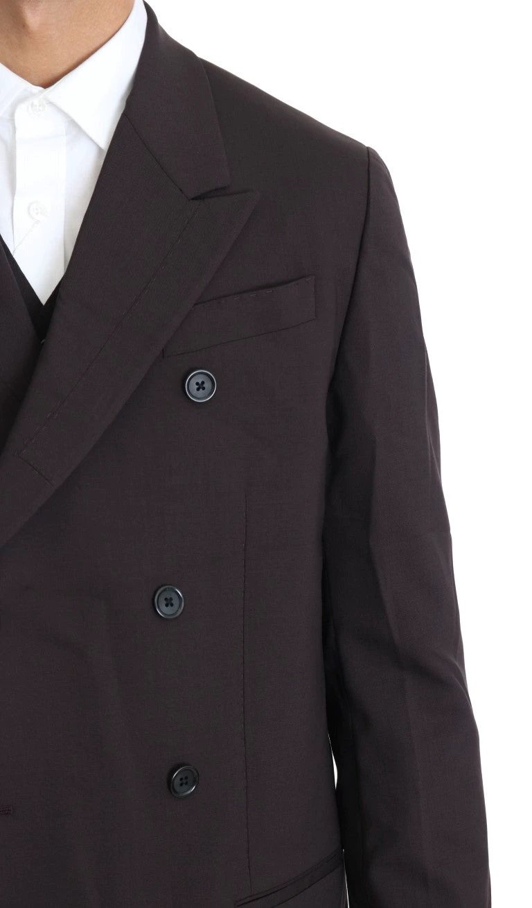 Dolce & Gabbana Bordeaux Wool Stretch Long 3 Piece Suit by Dolce & Gabbana