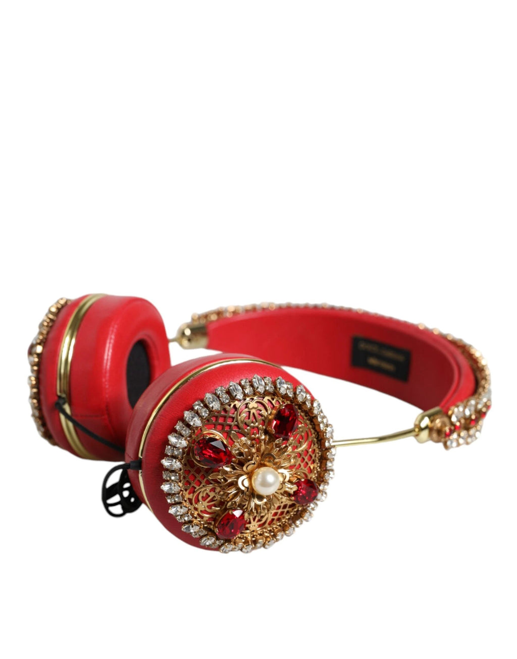 Dolce & Gabbana Red Nappa Leather Floral Crystal Headphone by Dolce & Gabbana