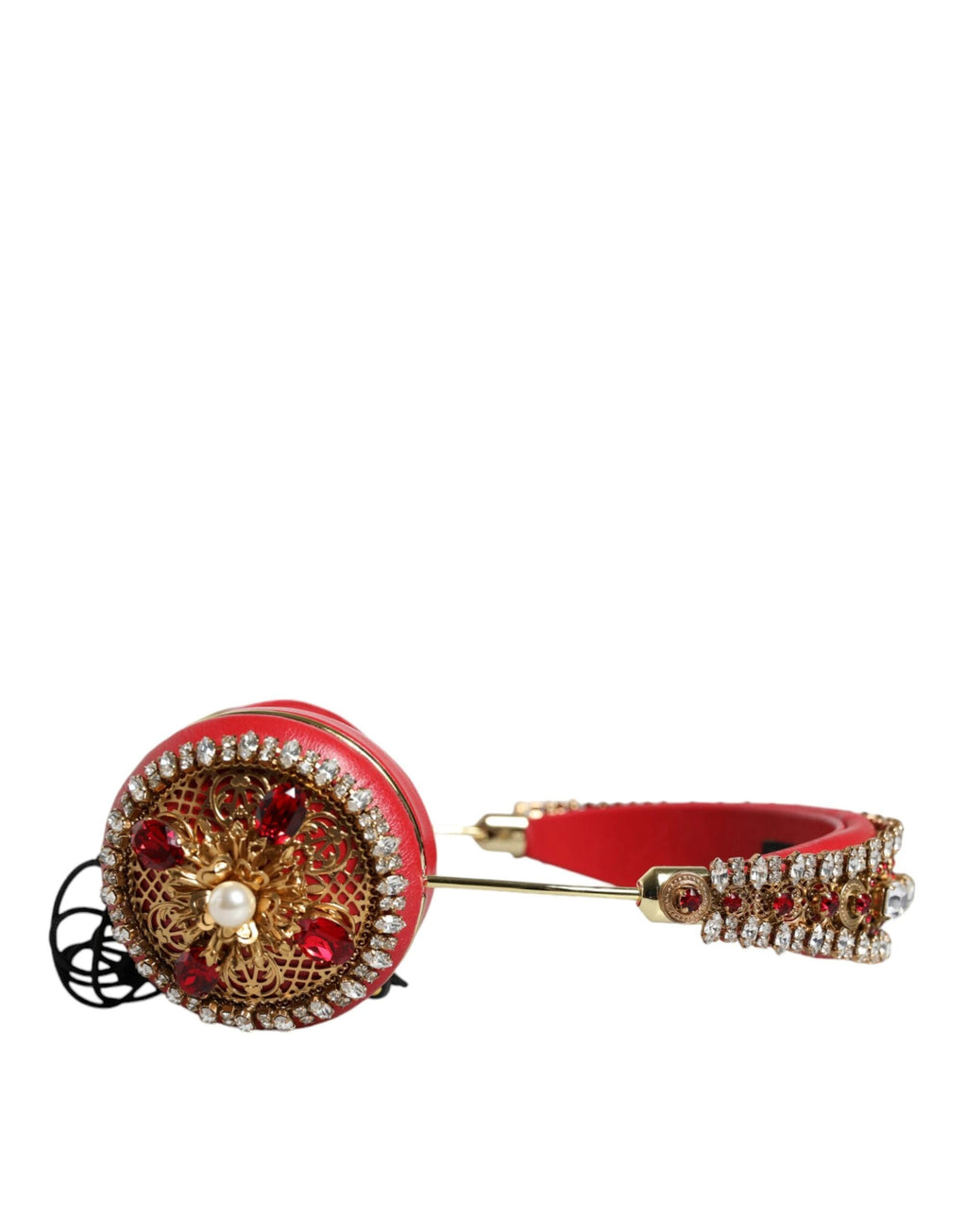 Dolce & Gabbana Red Nappa Leather Floral Crystal Headphone by Dolce & Gabbana