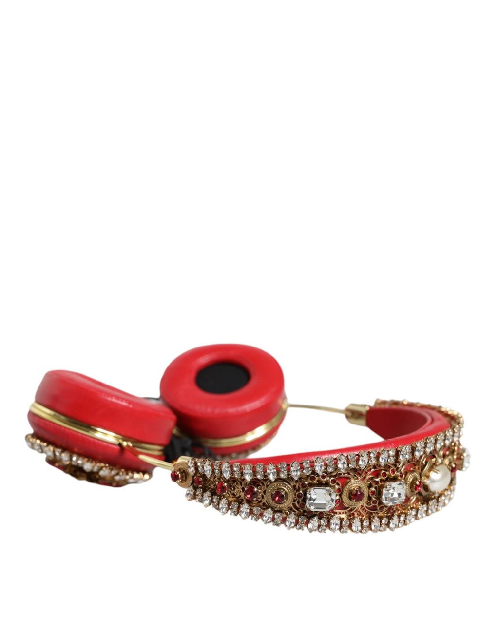 Dolce & Gabbana Red Nappa Leather Floral Crystal Headphone by Dolce & Gabbana