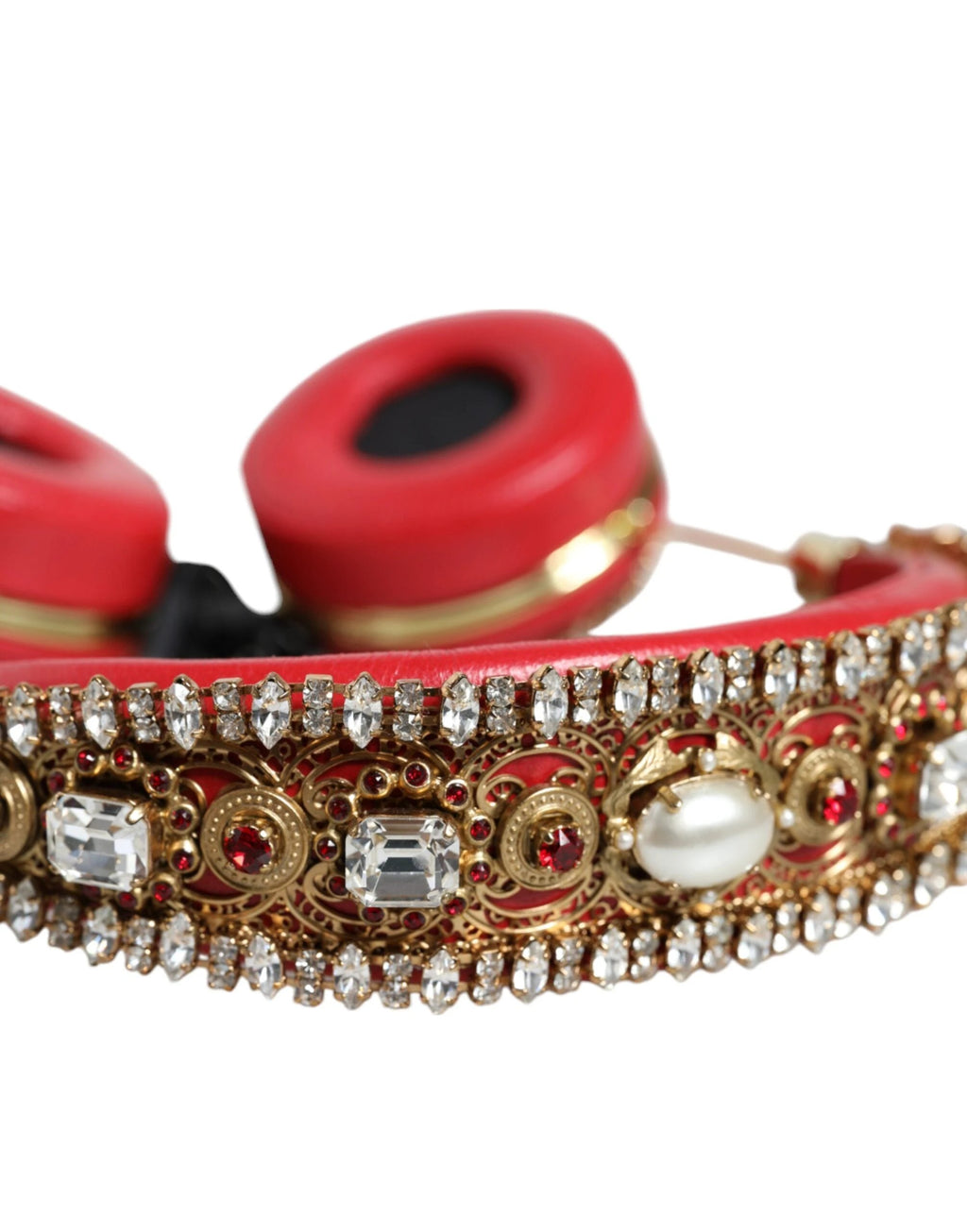 Dolce & Gabbana Red Nappa Leather Floral Crystal Headphone by Dolce & Gabbana