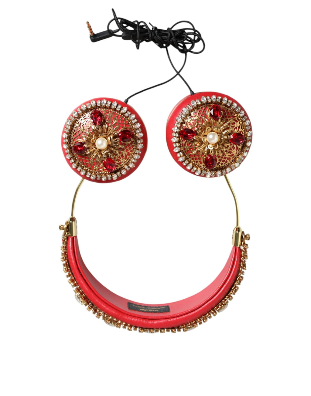 Dolce & Gabbana Red Nappa Leather Floral Crystal Headphone by Dolce & Gabbana