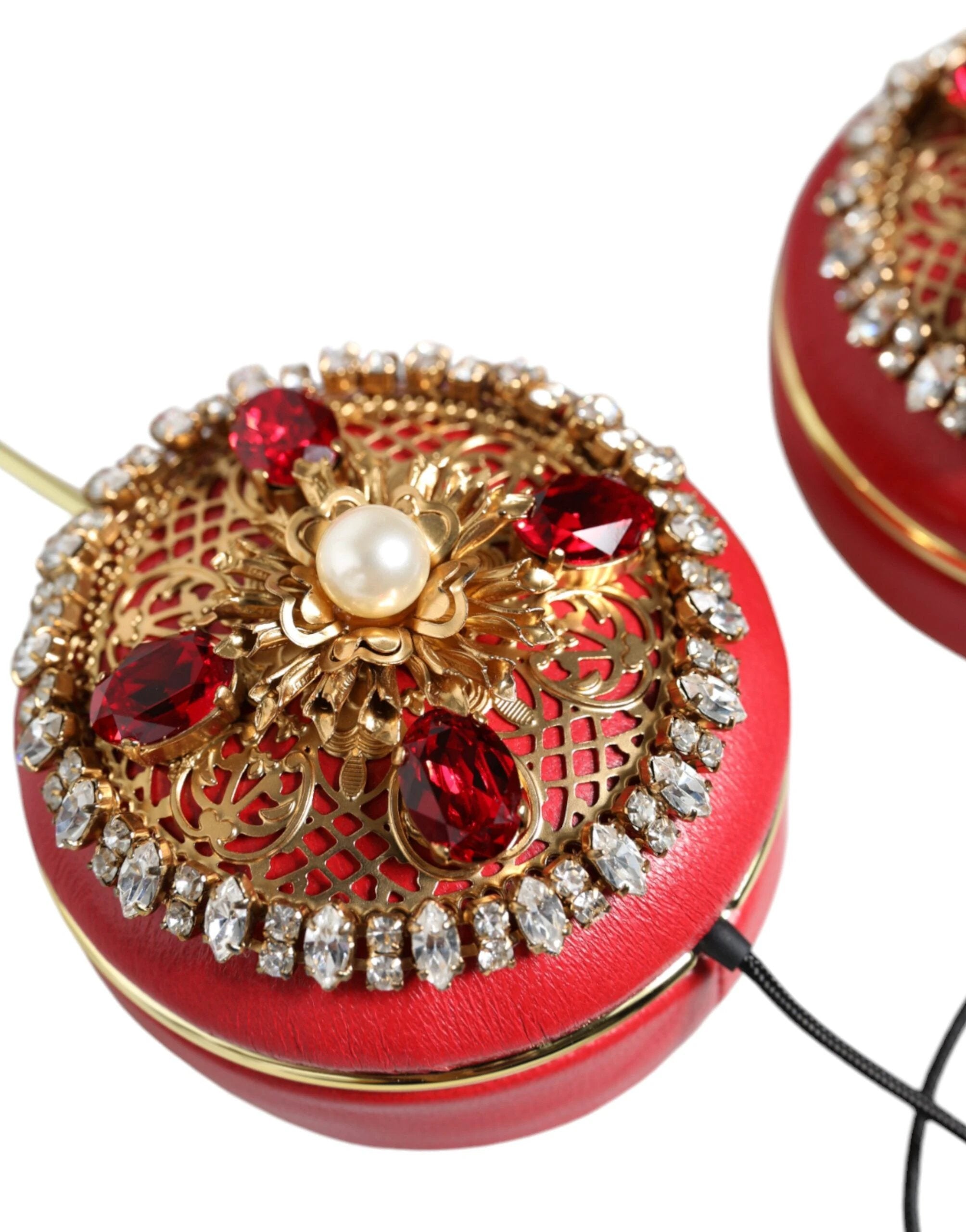 Dolce & Gabbana Red Nappa Leather Floral Crystal Headphone by Dolce & Gabbana