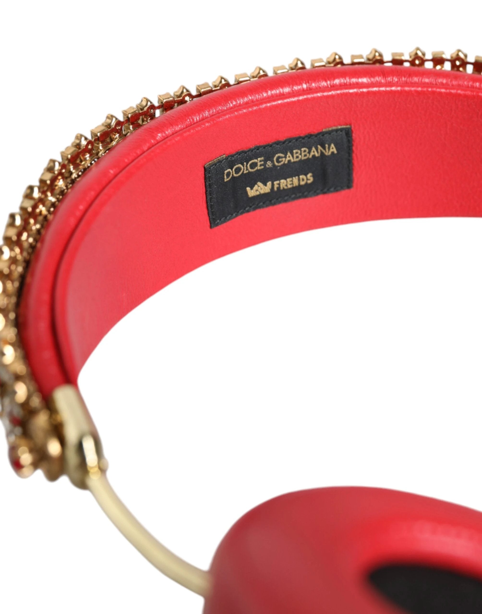 Dolce & Gabbana Red Nappa Leather Floral Crystal Headphone by Dolce & Gabbana